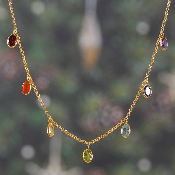 Alternate image for 22k Gold-Plated 7-Carat Multi-Gemstone Charm Necklace Dancing Energy