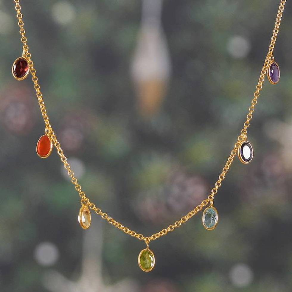 22k Gold-Plated 7-Carat Multi-Gemstone Charm Necklace 'Dancing Energy'