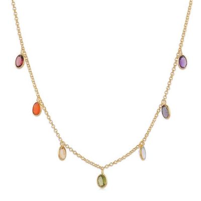 Alternate image for 22k Gold-Plated 7-Carat Multi-Gemstone Charm Necklace Dancing Energy