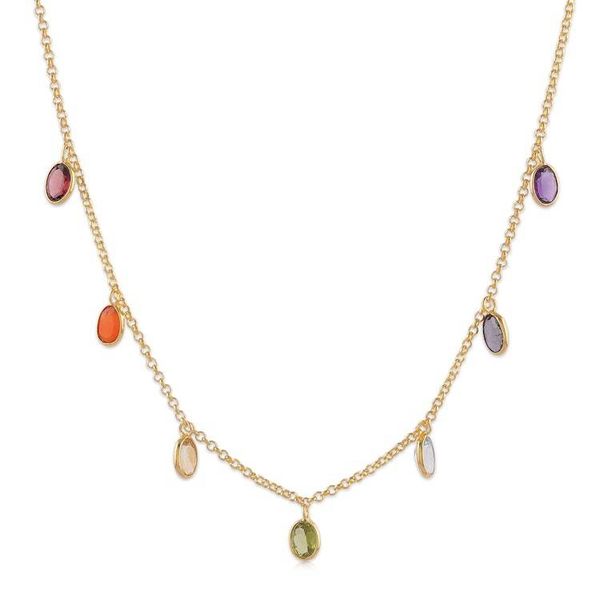 Alternate image for 22k Gold-Plated 7-Carat Multi-Gemstone Charm Necklace Dancing Energy