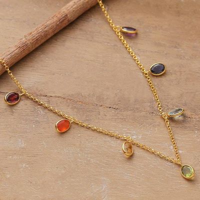 Alternate image for 22k Gold-Plated 7-Carat Multi-Gemstone Charm Necklace Dancing Energy