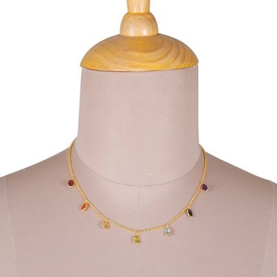 Alternate image for 22k Gold-Plated 7-Carat Multi-Gemstone Charm Necklace Dancing Energy