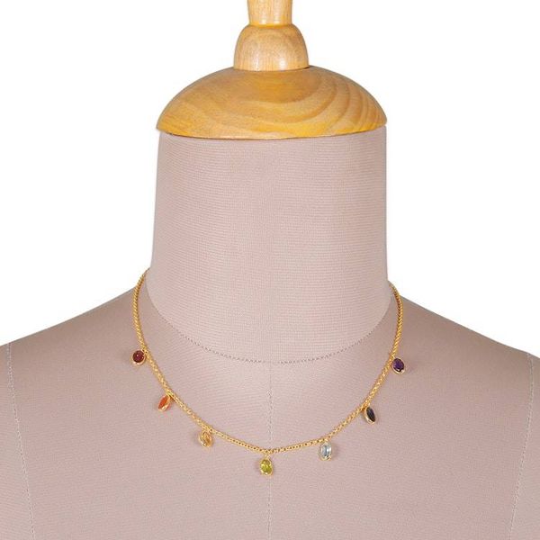 Alternate image for 22k Gold-Plated 7-Carat Multi-Gemstone Charm Necklace Dancing Energy
