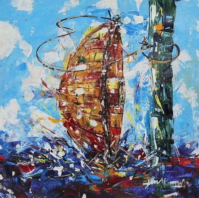 Primary image for Signed Unstretched Expressionist Acrylic Painting The Hat of Santiago