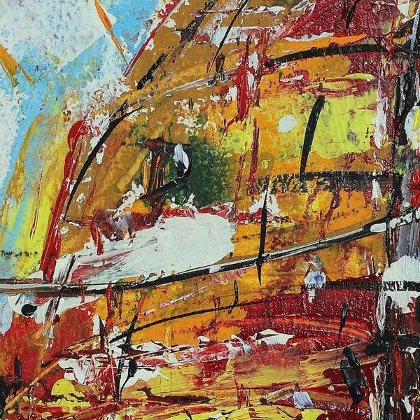 Alternate image for Signed Unstretched Expressionist Acrylic Painting The Hat of Santiago