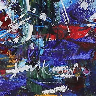 Alternate image for Signed Unstretched Expressionist Acrylic Painting The Hat of Santiago