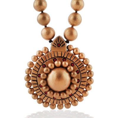 Alternate image for Hand-Painted Golden Ceramic Pendant Necklace from India Victorious Gold
