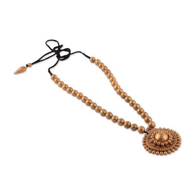 Alternate image for Hand-Painted Golden Ceramic Pendant Necklace from India Victorious Gold