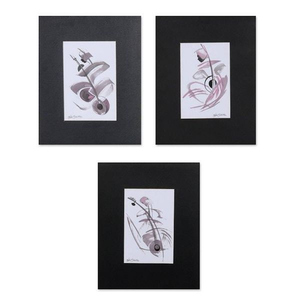 Alternate image for Music-Themed Abstract Mixed Media Paintings Triptych Music Meditation II