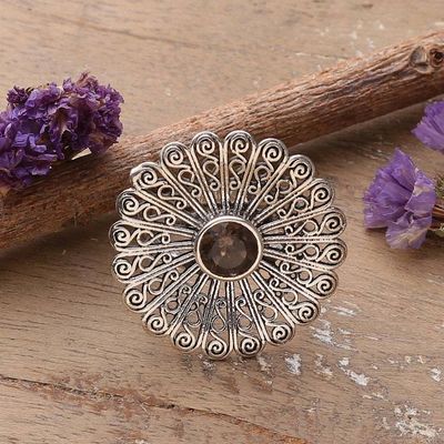 Primary image for Sterling Silver Smoky Quartz Floral Openwork Cocktail Ring Beautiful Bloom