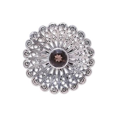 Alternate image for Sterling Silver Smoky Quartz Floral Openwork Cocktail Ring Beautiful Bloom