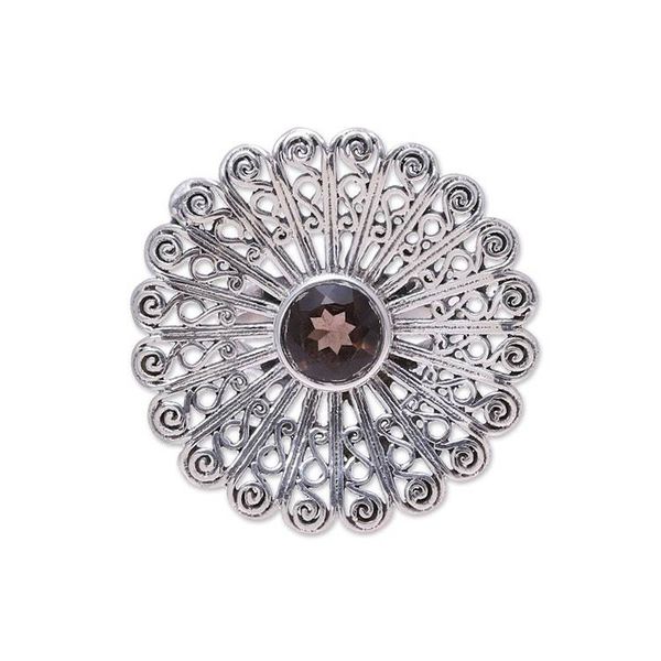 Alternate image for Sterling Silver Smoky Quartz Floral Openwork Cocktail Ring Beautiful Bloom