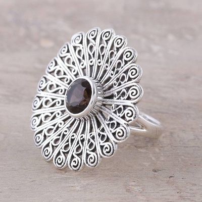 Alternate image for Sterling Silver Smoky Quartz Floral Openwork Cocktail Ring Beautiful Bloom