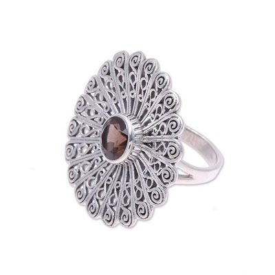 Alternate image for Sterling Silver Smoky Quartz Floral Openwork Cocktail Ring Beautiful Bloom
