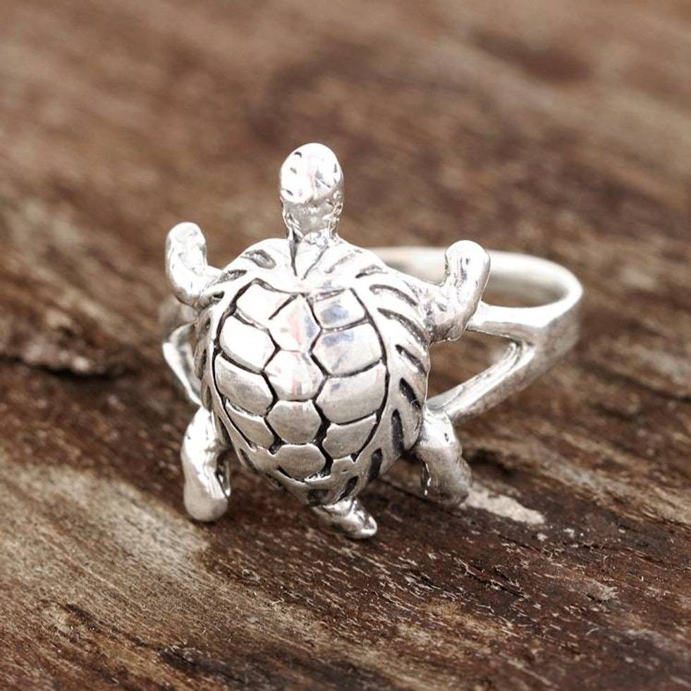 Sterling Silver Turtle Cocktail Ring from india 'Fascinating Turtle'