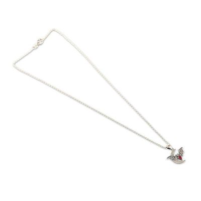 Alternate image for Bat and Moon-Themed Mens Garnet Silver Pendant Necklace Crescent Guardian