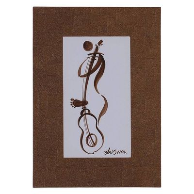 Alternate image for Expressionist Mixed Media Painting of Musician and Guitar Crimson Crescendo