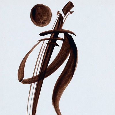 Alternate image for Expressionist Mixed Media Painting of Musician and Guitar Crimson Crescendo