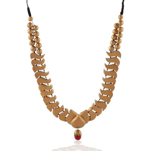 Alternate image for Hand-Painted Lotus-Inspired Golden Ceramic Beaded Necklace My Lotus