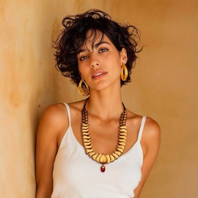 Alternate image for Hand-Painted Lotus-Inspired Golden Ceramic Beaded Necklace My Lotus