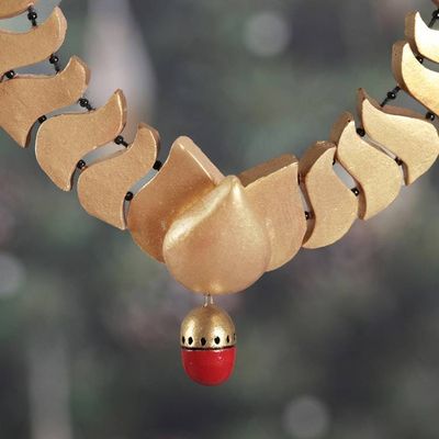 Alternate image for Hand-Painted Lotus-Inspired Golden Ceramic Beaded Necklace My Lotus