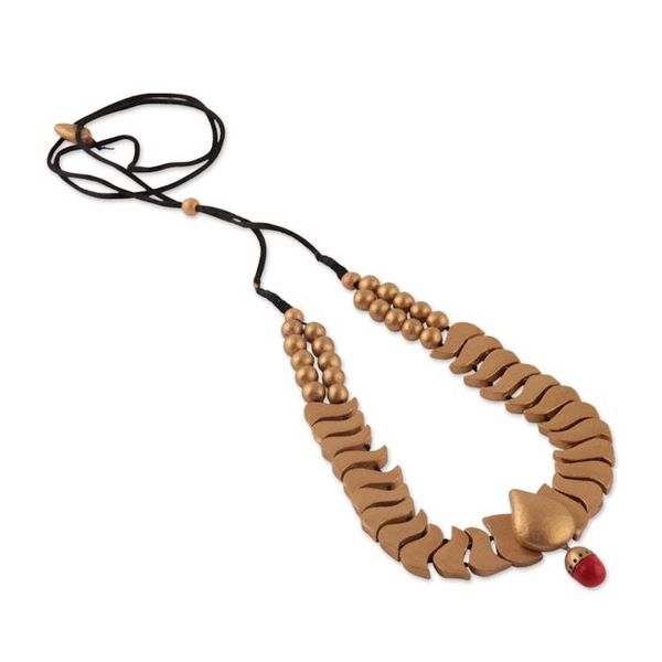 Alternate image for Hand-Painted Lotus-Inspired Golden Ceramic Beaded Necklace My Lotus