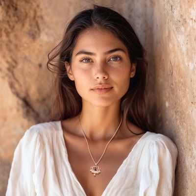 Alternate image for Lotus Flower Cultured Pearl Garnet Silver Pendant Necklace Exquisite Lotus