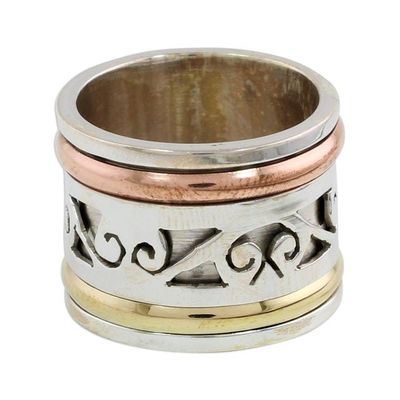 Alternate image for Sterling Silver Copper and Brass Indian Spiral Spinner Ring Spinning Clouds