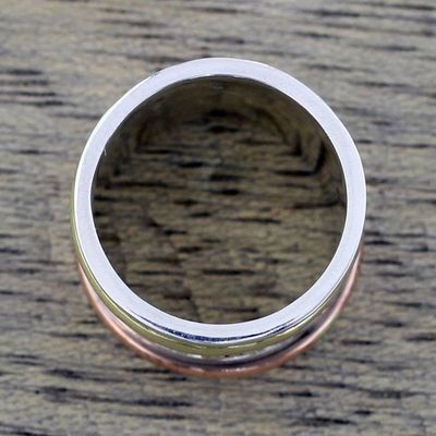 Alternate image for Sterling Silver Copper and Brass Indian Spiral Spinner Ring Spinning Clouds