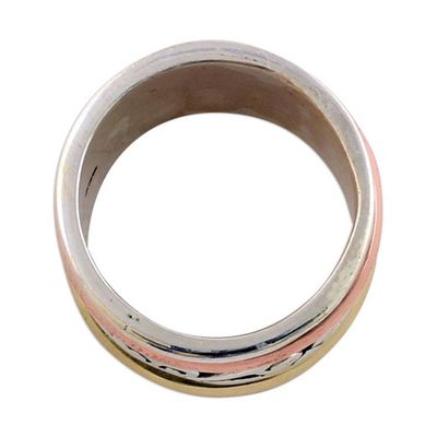 Alternate image for Sterling Silver Copper and Brass Indian Spiral Spinner Ring Spinning Clouds