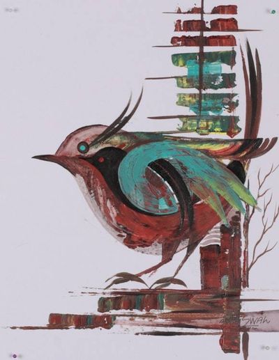 Alternate image for Acrylic on Paper Abstract Modern Avian Art from India Urban Perch