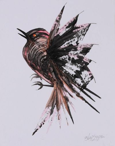Alternate image for Abstract Modern Acrylic on Paper Painting of Bird Mid-Flight Blush in Flight
