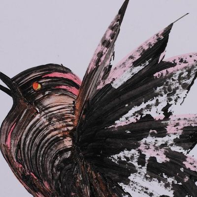 Alternate image for Abstract Modern Acrylic on Paper Painting of Bird Mid-Flight Blush in Flight