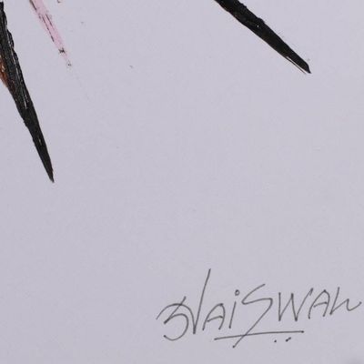 Alternate image for Abstract Modern Acrylic on Paper Painting of Bird Mid-Flight Blush in Flight