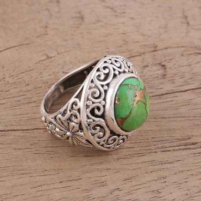 Primary image for Handcrafted Silver Jali Ring with Green Composite Turquoise Verdant Electricity