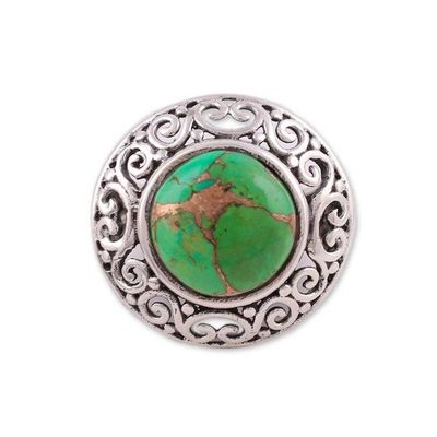 Alternate image for Handcrafted Silver Jali Ring with Green Composite Turquoise Verdant Electricity