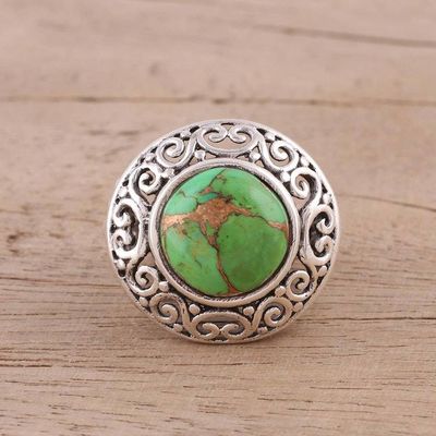 Alternate image for Handcrafted Silver Jali Ring with Green Composite Turquoise Verdant Electricity