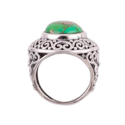 Alternate image for Handcrafted Silver Jali Ring with Green Composite Turquoise Verdant Electricity