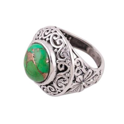 Alternate image for Handcrafted Silver Jali Ring with Green Composite Turquoise Verdant Electricity