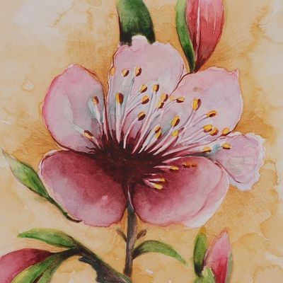Alternate image for Cherry Blossom Branch-Themed Watercolor on Paper Painting Blossoms of Spring