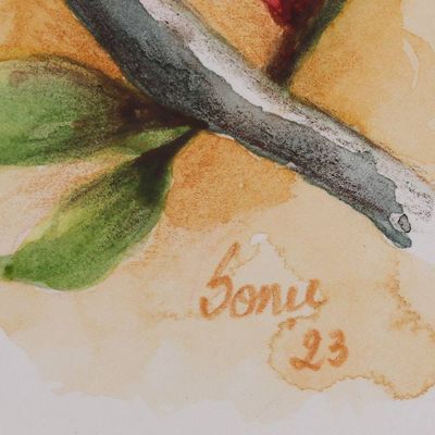 Alternate image for Cherry Blossom Branch-Themed Watercolor on Paper Painting Blossoms of Spring