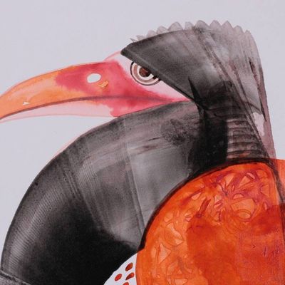 Alternate image for Abstract Modern Acrylic on Paper Painting of Exotic Bird City Sentinel