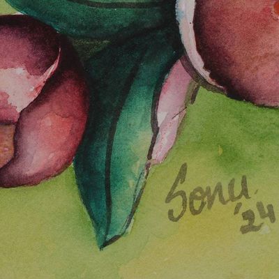 Alternate image for Watercolor Painting of a Branch with Cherry Blooms and Buds Cherry Blossom Dreams