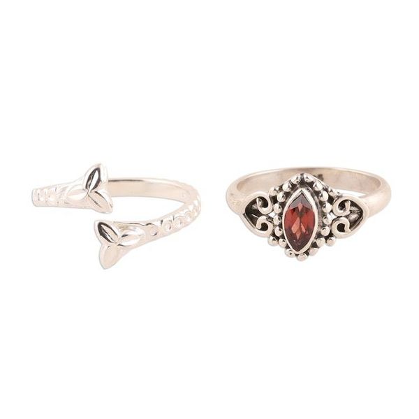 Alternate image for Garnet and Sterling Silver Rings from India Pair Scarlet Glory
