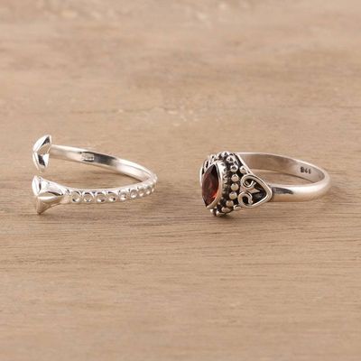 Alternate image for Garnet and Sterling Silver Rings from India Pair Scarlet Glory