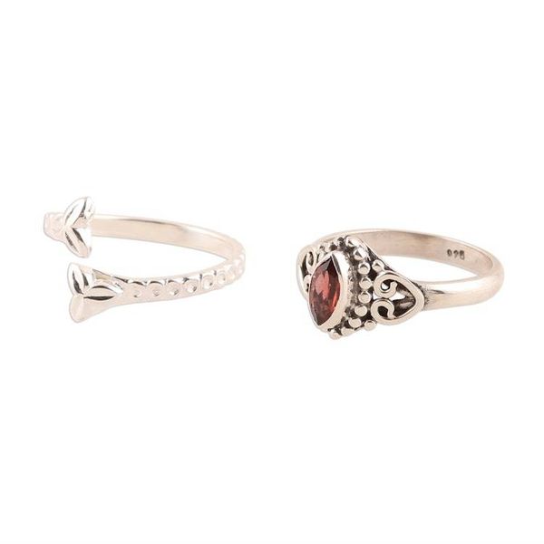 Alternate image for Garnet and Sterling Silver Rings from India Pair Scarlet Glory