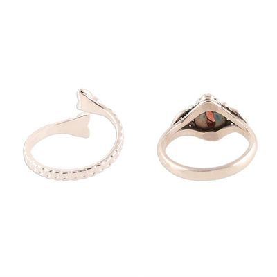 Alternate image for Garnet and Sterling Silver Rings from India Pair Scarlet Glory
