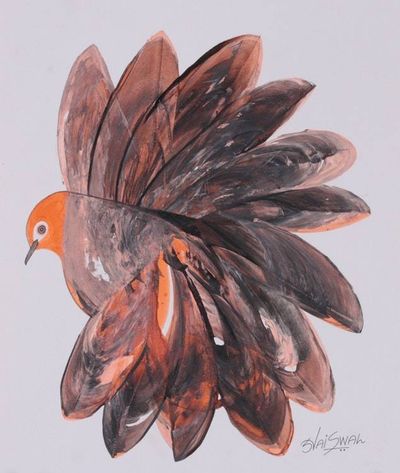 Primary image for Bird-Themed Abstract Modern Acrylic on Paper Painting Sienna Plume