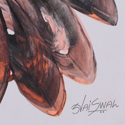 Alternate image for Bird-Themed Abstract Modern Acrylic on Paper Painting Sienna Plume