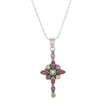 Alternate image for Cross-Themed 5-Carat Faceted Multi-Gemstone Pendant Necklace Legacy of Faith
